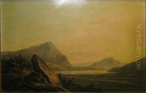 Hut Naast Een Meer In Een Berglandschap Oil Painting by Henri Van Assche