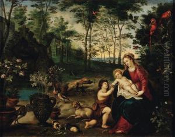 Vierge A L'enfant, 
Saint Jeana Leurs Cotes, 
Dans Un Paysage Oil Painting by Pieter Van Avont