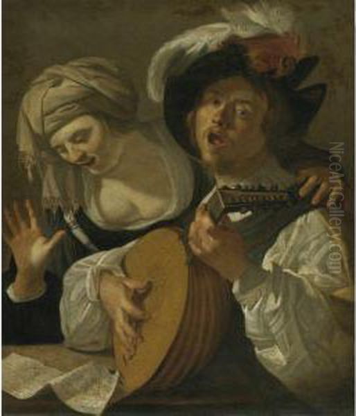 A Duet Oil Painting by Dirck Van Baburen