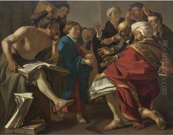 Christ Among The Doctors Oil Painting by Dirck Van Baburen