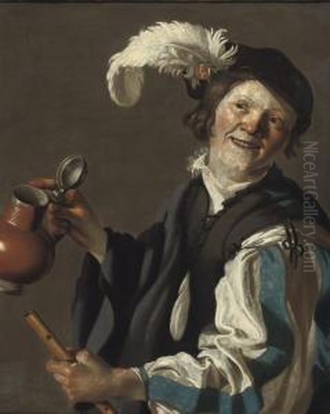 A Boy Holding A Flute And Jug Oil Painting by Dirck Van Baburen