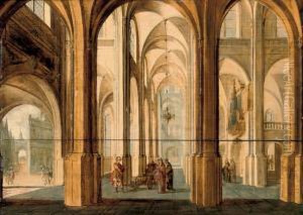 A Church Interior With Alexander The Great Cutting The Gordian Knot Oil Painting by Hans Juriaensz. Van Baden