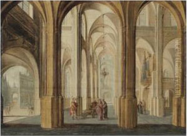 A Church Interior With Alexander The Great Cutting The Gordian Knot Oil Painting by Hans Juriaensz. Van Baden