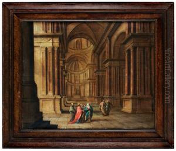 Palace Interior With Christ Oil Painting by Jan J. Van Baden