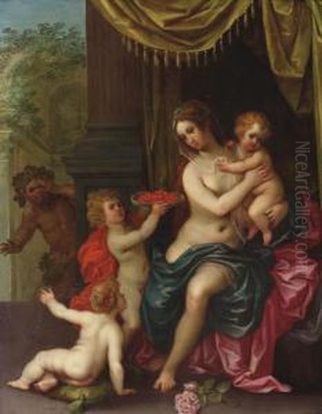 I An Allegory Of Maternal Love: Venus And Her Children Spied On By Asatyr Oil Painting by Hendrik van Balen