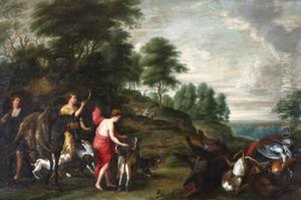 Venus Chasseresse Contemplant Ses Trophees Oil Painting by Hendrik van Balen