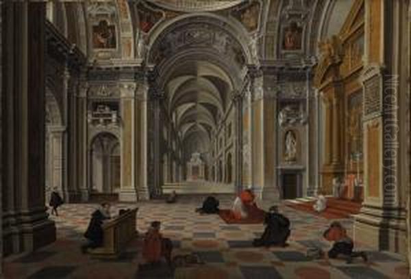 Figures At Mass In A Chapel At The Basilica Of Santa Mariamaggiore, Rome Oil Painting by Bartholomeus Van Bassen