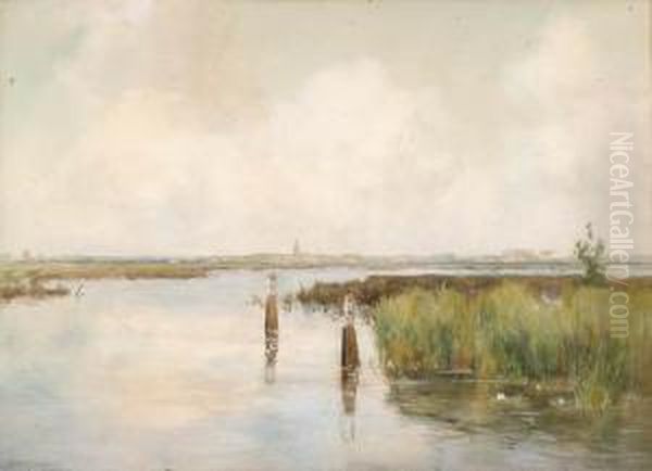 View Of Kortenhoef Oil Painting by Bernardus Antonie Van Beek