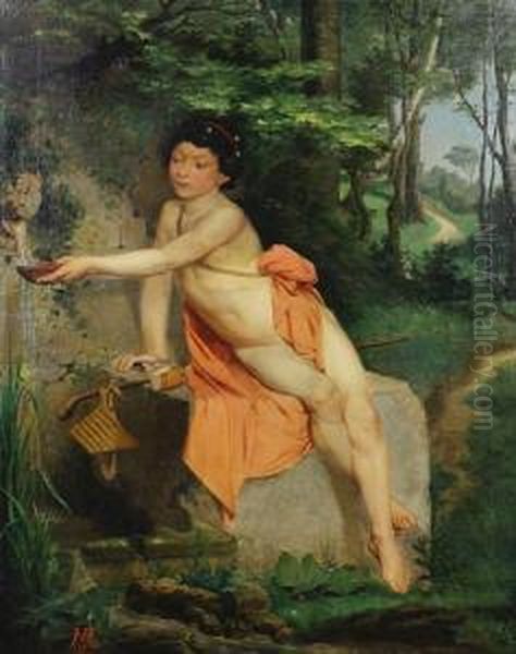 A Classical Nude At A Spring Oil Painting by Jan van Beers