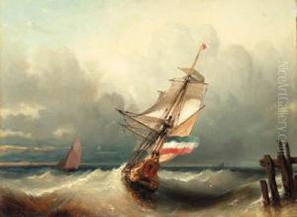 A Dutch Ship Sailing Out
Oil On Canvas Oil Painting by Albert Van Beest