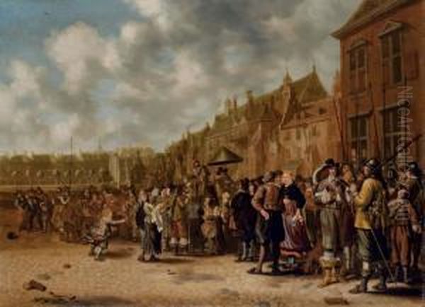 La Place Du Mauritshuis A La Haye Oil Painting by Sybrand Van Beest