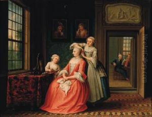 A Lady At Her Toilet In An Interior Oil Painting by Abraham Hendrick van Beesten