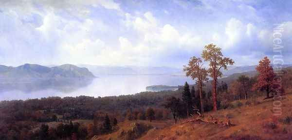 View Of The Hudson Looking Across The Tappan Zee Towards Hook Mountain Oil Painting by Albert Bierstadt