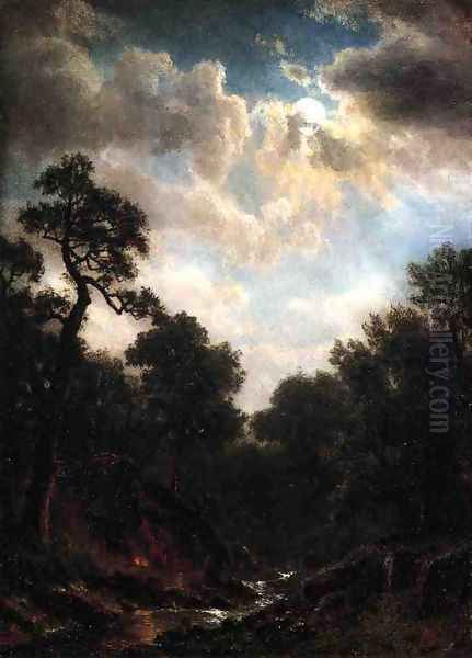 Moonlit Landscape2 Oil Painting by Albert Bierstadt