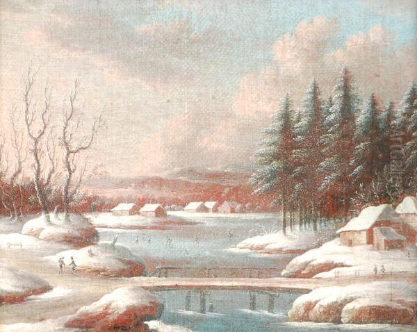 A Winter Landscape Oil Painting by Jacob Gerritz Van Bemmel