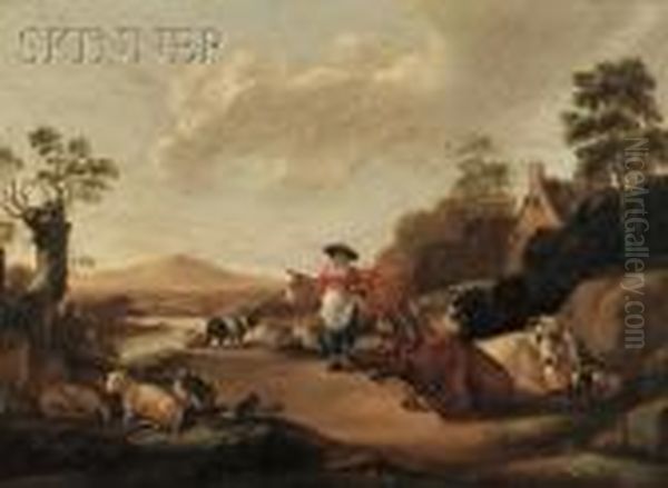 Hirtin Mit Eine Herde Oil Painting by Jacob Gerritz Van Bemmel