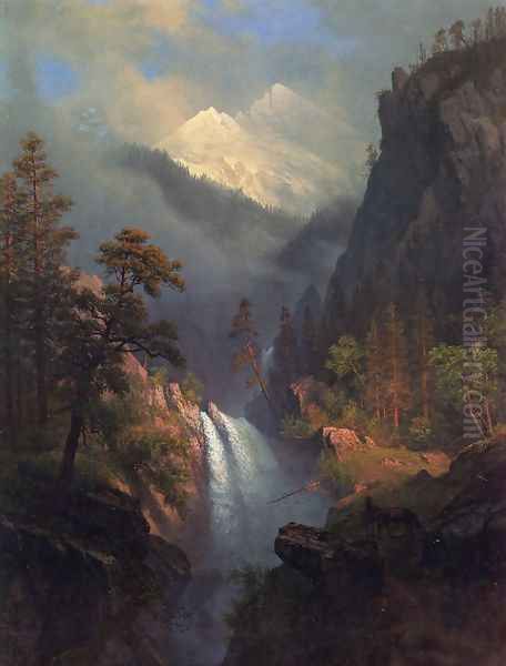 Cascading Falls at Sunset Oil Painting by Albert Bierstadt