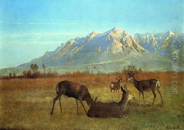 Deer in a Mountain Home Oil Painting by Albert Bierstadt