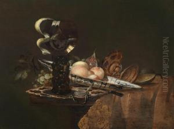 Banketje With A Wan-li Dish Withpeaches Oil Painting by Gerard Van Berleborch