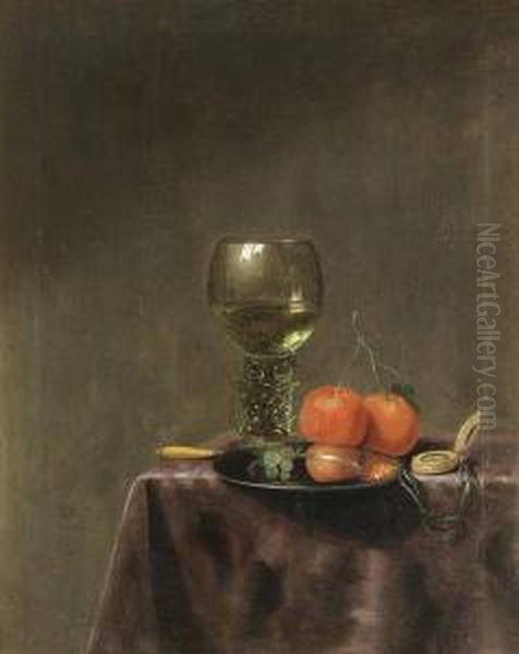 Stilleben Med Glaspokal, Apelsiner Och Fickur Oil Painting by Gerard Van Berleborch