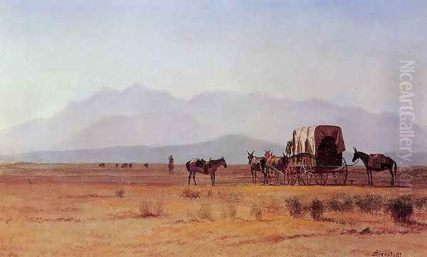 Surveyor's Wagon in the Rockies Oil Painting by Albert Bierstadt