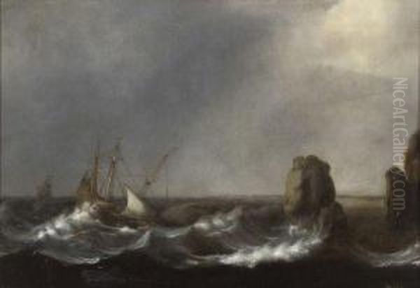 Bateau De Peche Sur Une Mer Agitee Oil Painting by Abraham Hendrickz Van Beyeren