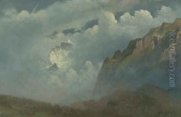 Mountain Peaks in the Clouds Oil Painting by Albert Bierstadt