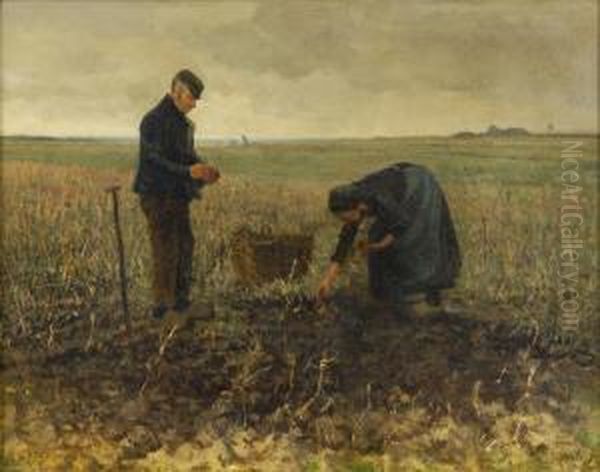 Kartoffelernte. Oil Painting by Gerrit Willem Van Blaaderen