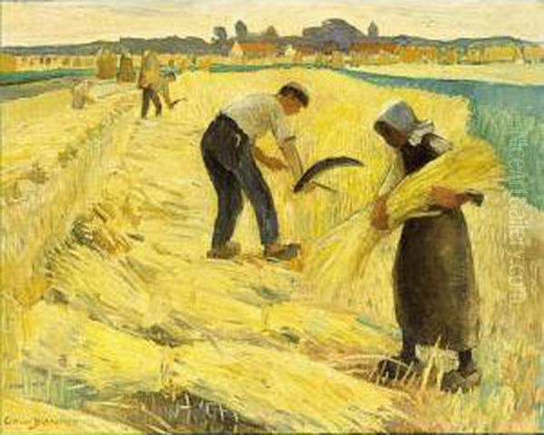 The Harvest Oil Painting by Gerrit Willem Van Blaaderen