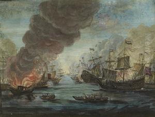 Anglo-dutch War, In The Midst Of Battle Oil Painting by Henri-Desire Van Blarenberghe