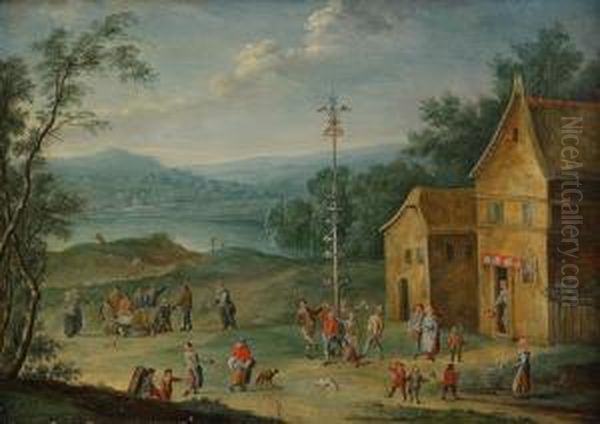 Dansen Kring Majstangen Oil Painting by Henri-Desire Van Blarenberghe