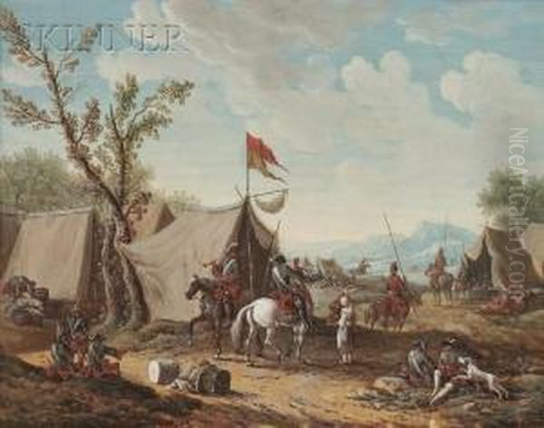 An Encampmentwith Troops Oil Painting by Jacques Willem Van Blarenberghe