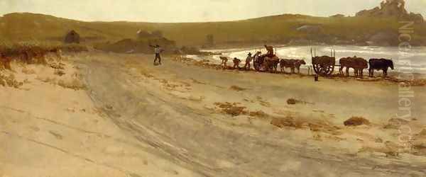 Seaweed Harvesting Oil Painting by Albert Bierstadt