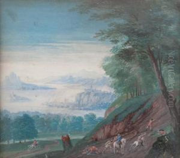 cavaliers Au Bord Du Rhin Oil Painting by Louis Nicolael van Blarenberghe