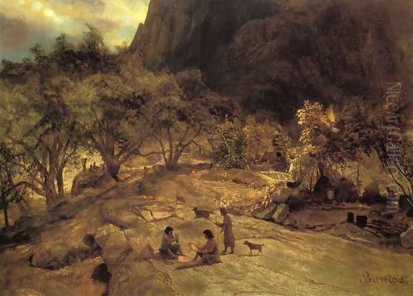 Mariposa Indian Encampment Yosemite Valley California Oil Painting by Albert Bierstadt