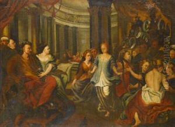 Bleeck, Circa -1740 Salome Dancing Beforeherod, Oil On Canvas, 84cm By 114cm Oil Painting by Richard Van Bleek