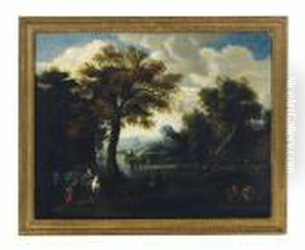 Travellers Crossing The River Oil Painting by Jan Frans Van Bloemen (Orizzonte)