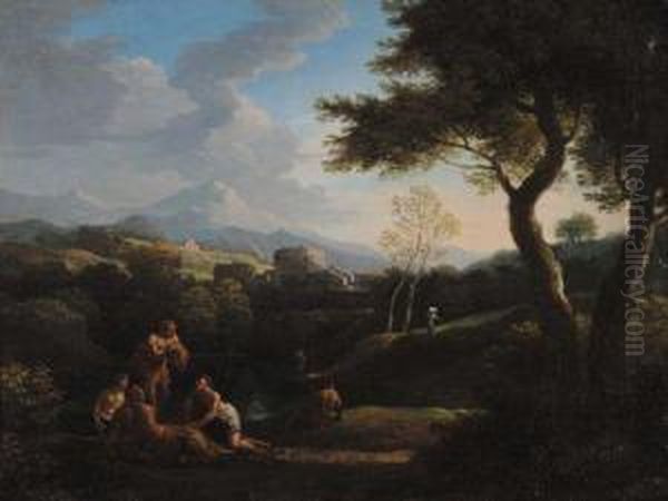 Paesaggio Con Figure Oil Painting by Jan Frans Van Bloemen (Orizzonte)