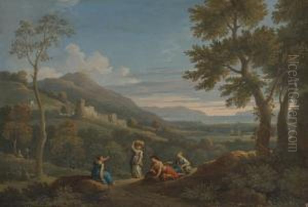 A Classical Landscape With Peasants In The Foreground Oil Painting by Jan Frans Van Bloemen (Orizzonte)