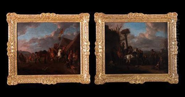 Paesaggio Con Sosta Di Cavalieri E Maniscalco Oil Painting by Pieter van Bloemen