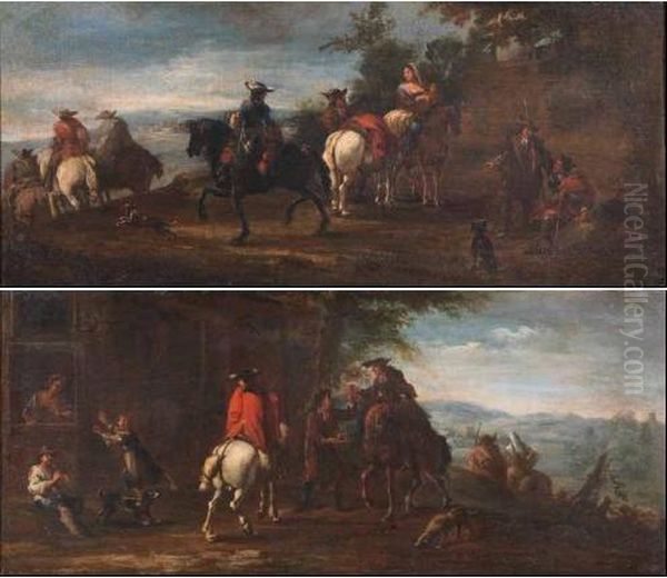 Cavalieri E Viandanti In Un Paesaggio Oil Painting by Pieter van Bloemen