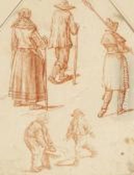 Cinq Figures De Paysans by Pieter van Bloemen