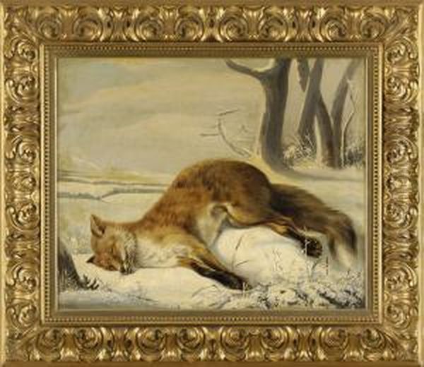 Winterlandschaft Mit Erlegtem Fuchs. Oil Painting by Lambert Van Bokkelen