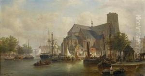 Harbour View. Oil Painting by Elias Pieter van Bommel