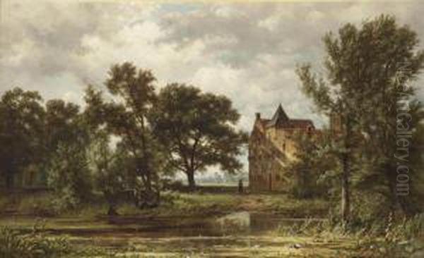 Figures By The Manor House 's Heeraartsberg Oil Painting by Jan Willem Van Borselen