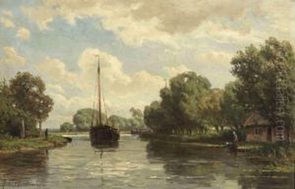 Landschap Aan De Gouwe Oil Painting by Jan Willem Van Borselen