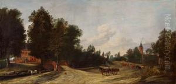 Weite Landschaft Mit Dorfstrasse Oil Painting by Anthonie Van Borssom