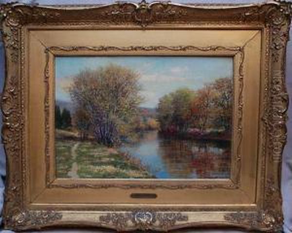 Riverside Landscape Oil Painting by Robert Ward Van Boskerck