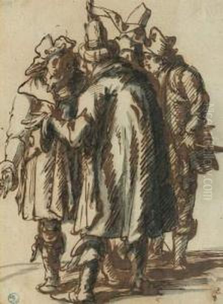 Quatre Figures De Marchands Discutant Oil Painting by Jan Phillipsz Van Bouckhorst