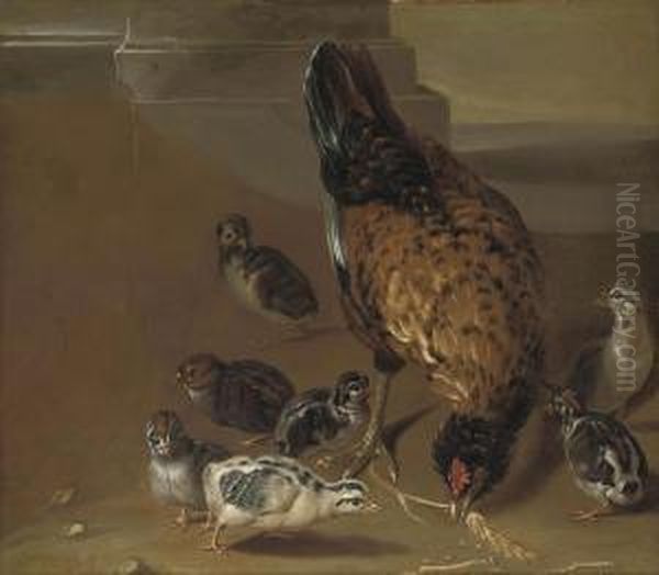 A Hen And Her Chicks Oil Painting by Pieter Van Boucle